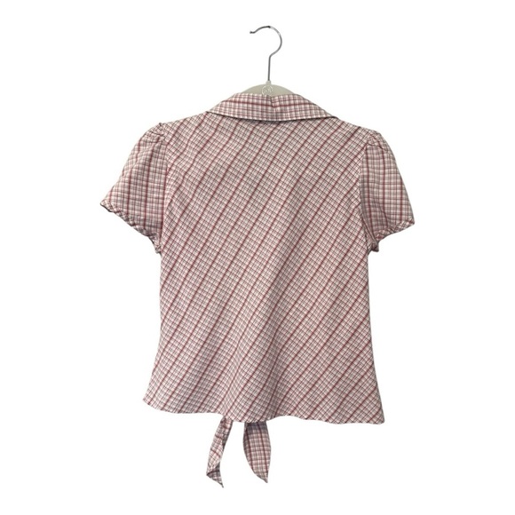 Dorothy Perkins Short Sleeve Tie Front Snap Button Plaid Blouse - Size Medium - Picture 2 of 14